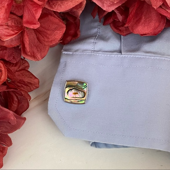 Elegant Abalone Shell Square Silver Cufflinks - Picture 13 of 16